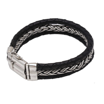 Bold Weave Silver & Leather Bracelet