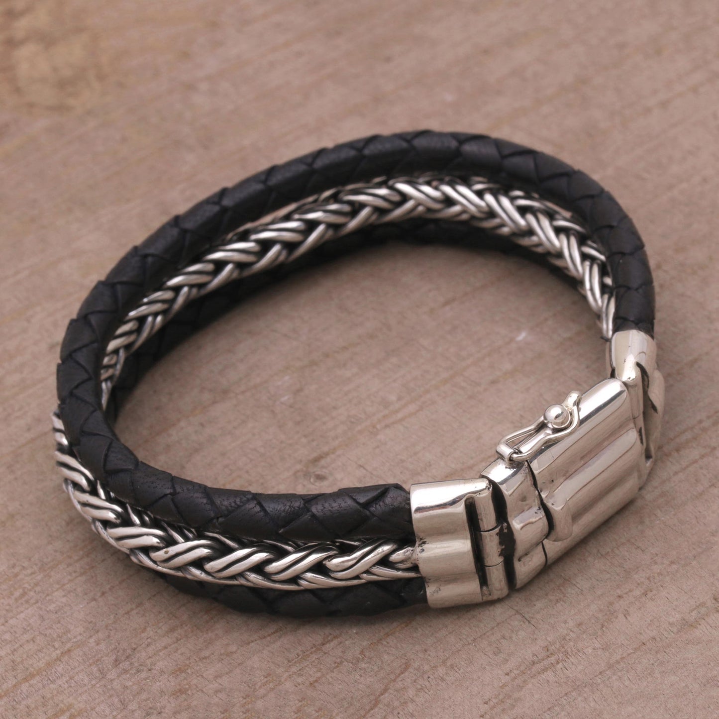 Bold Weave Silver & Leather Bracelet