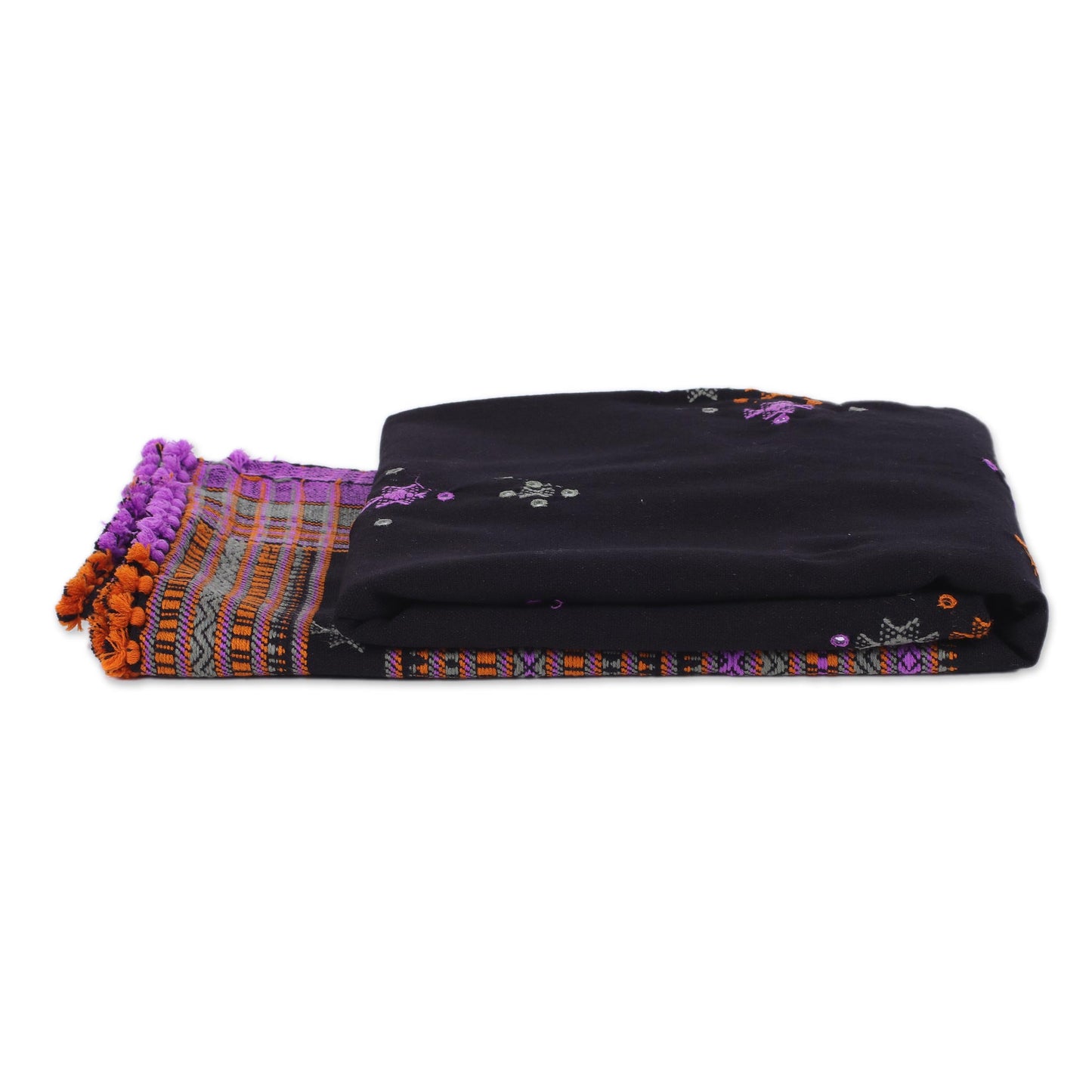 Midnight Mirror Handwoven Throw Blanket with Glass Accents from India