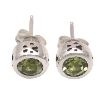 Glistening Paws Peridot and Sterling Silver Paw Stud Earrings from Bali