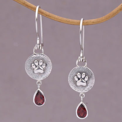 Garnet Teardrop Paws Earrings