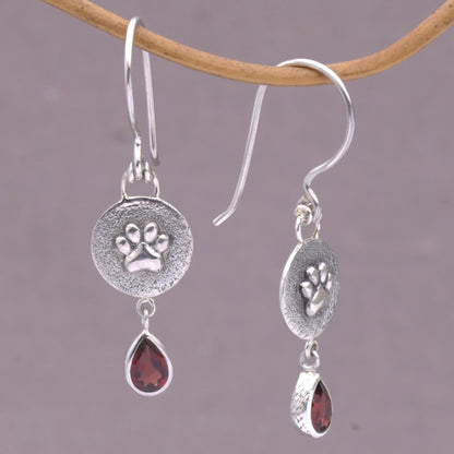 Garnet Teardrop Paws Earrings