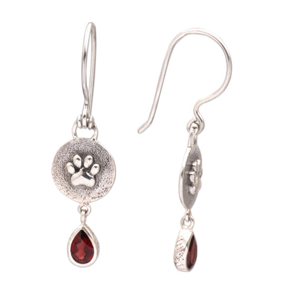 Garnet Teardrop Paws Earrings