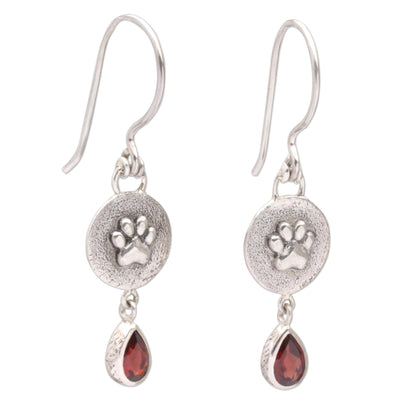 Garnet Teardrop Paws Earrings