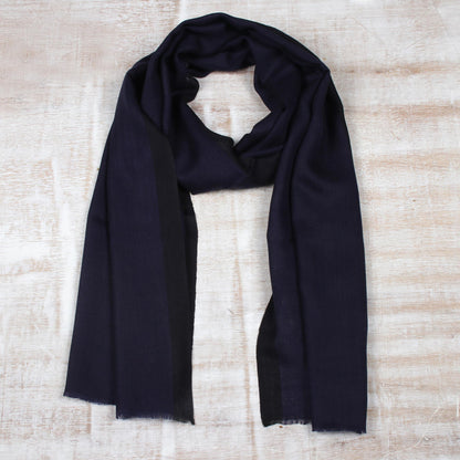 Classic Midnight Wool Blend Woven Scarf in Midnight from India