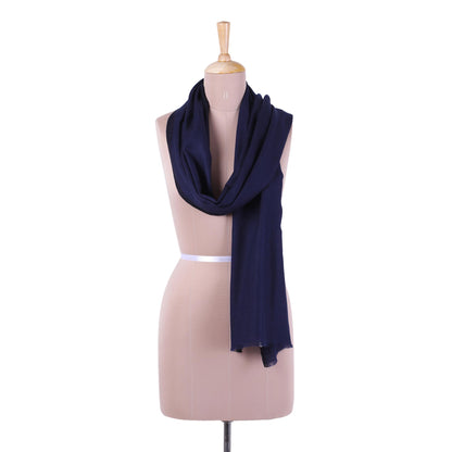 Classic Midnight Wool Blend Woven Scarf in Midnight from India