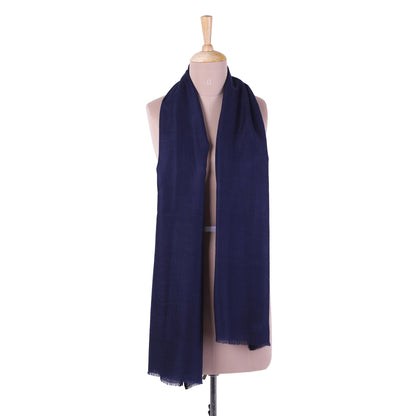 Classic Midnight Wool Blend Woven Scarf in Midnight from India