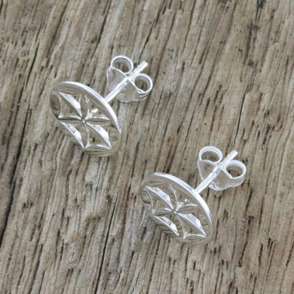 Flower Circles Handcrafted 925 Sterling Silver Floral Stud Earrings