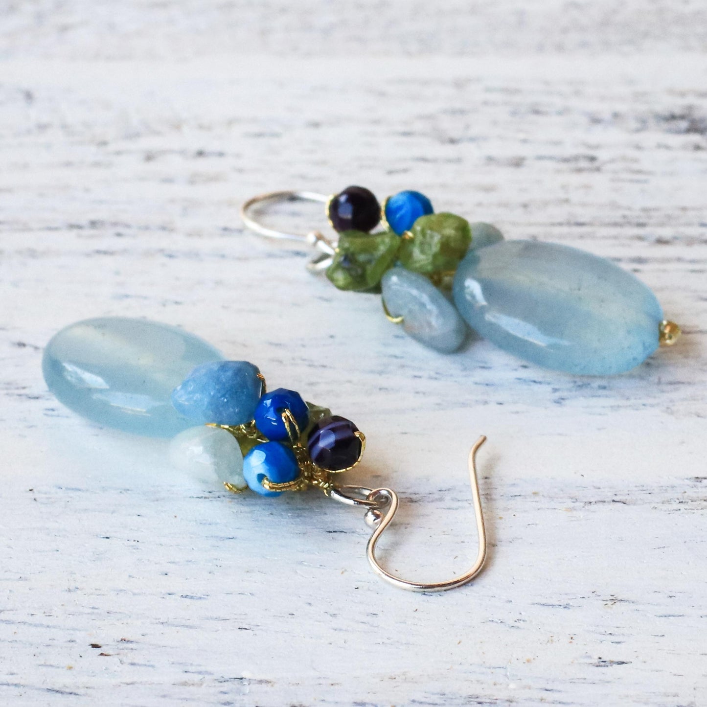 Light Blue Princess Blue Quartz Multi-Gemstone Dangle Earrings from Thailand