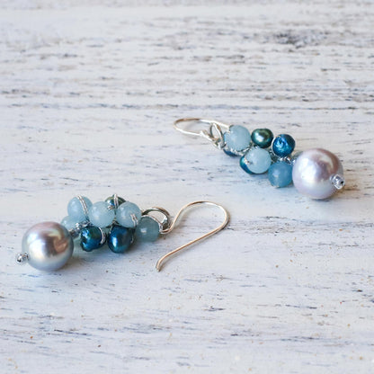 Happy Bunch Cultured Pearl and Quartz Dangle Earrings from Thailand