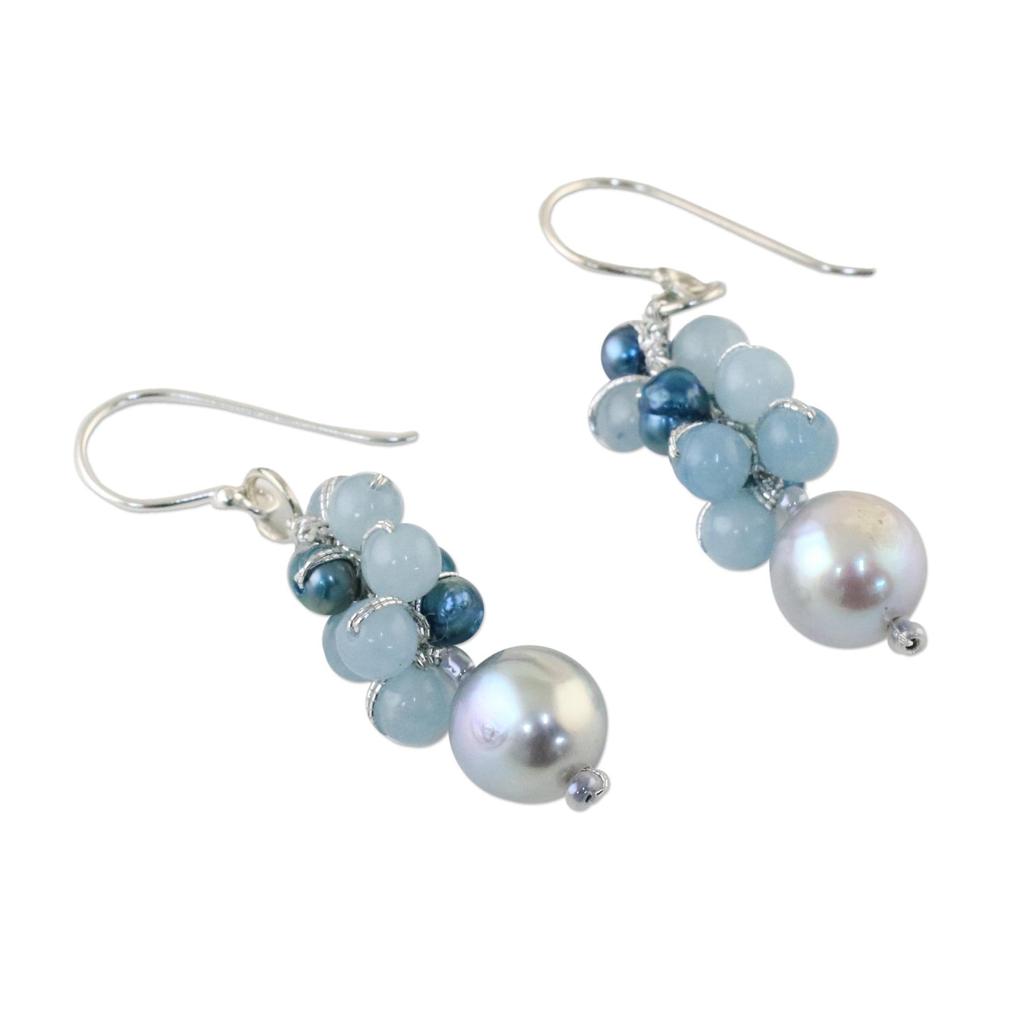 Happy Bunch Cultured Pearl and Quartz Dangle Earrings from Thailand