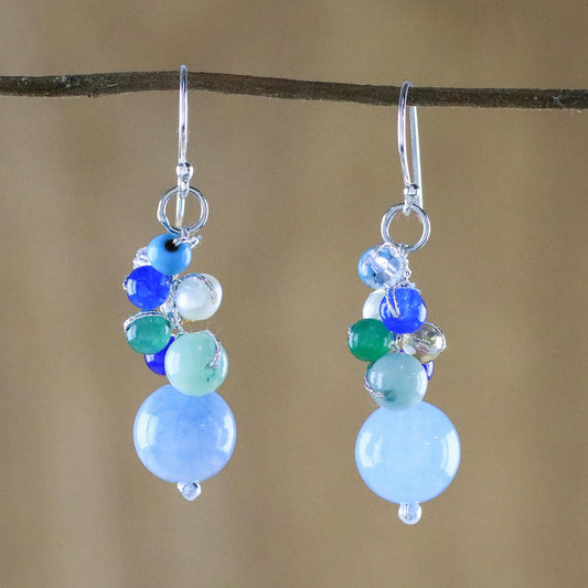 Happy Bunch Blue Quartz Multi-Gemstone Dangle Earrings from Thailand