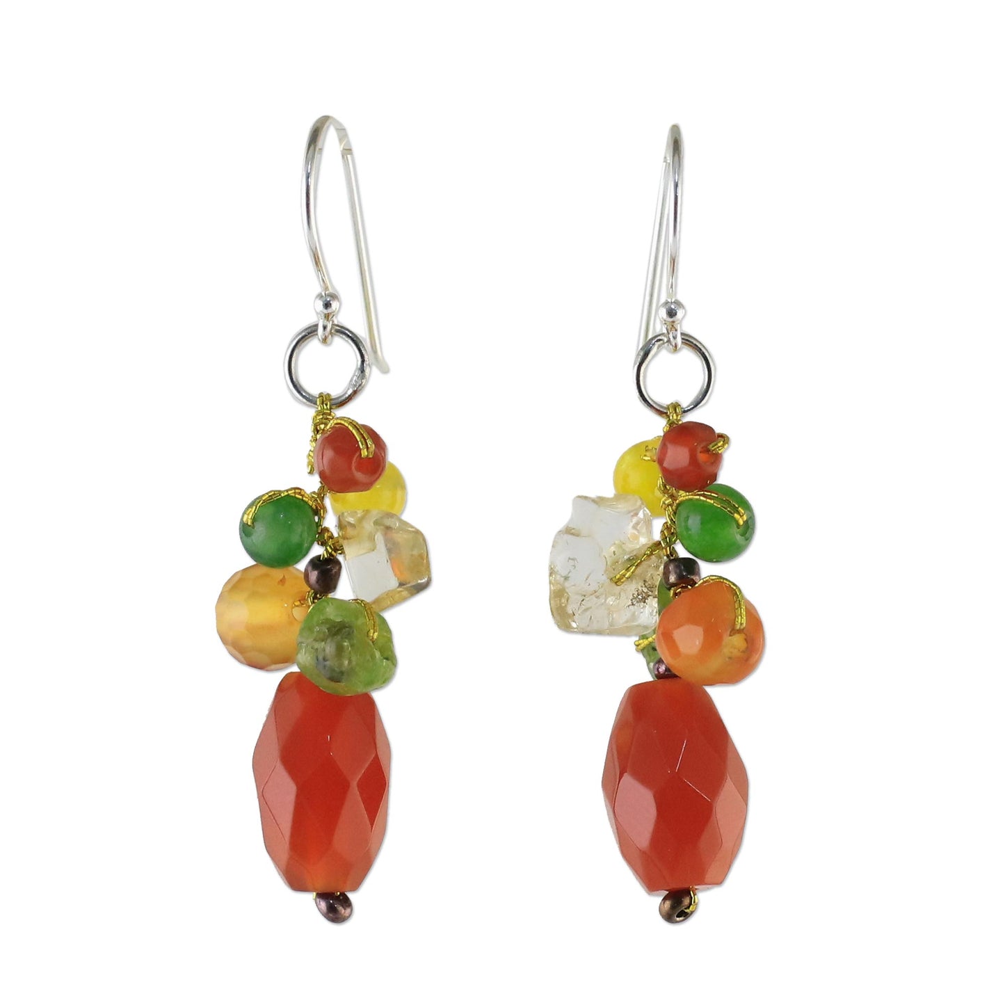 Wistful Memory Carnelian Multi-Gemstone Dangle Earrings from Thailand