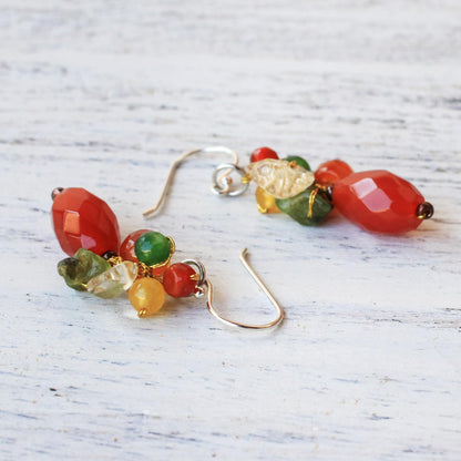 Wistful Memory Carnelian Multi-Gemstone Dangle Earrings from Thailand