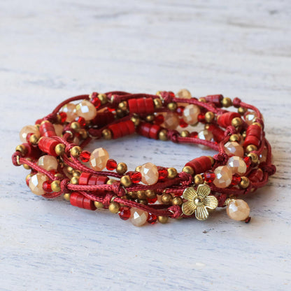 Passionate Party Calcite and Glass Beaded Wrap Bracelet in Red from Thailand