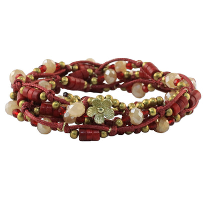 Passionate Party Calcite and Glass Beaded Wrap Bracelet in Red from Thailand