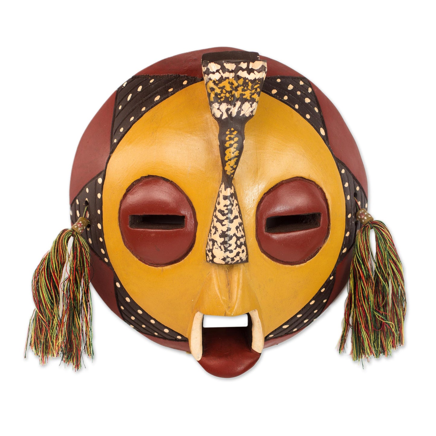 Calm One Handcrafted Yellow Sese Wood Wall Mask from Ghana