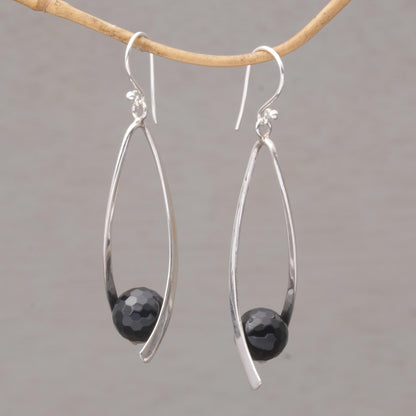 Stellar Cradles Onyx and Sterling Silver Dangle Earrings from Bali