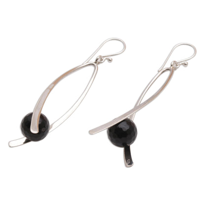 Stellar Cradles Onyx and Sterling Silver Dangle Earrings from Bali