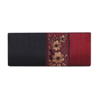 Flowery in Black and Crimson Black and Crimson Clutch Evening Handbag from India