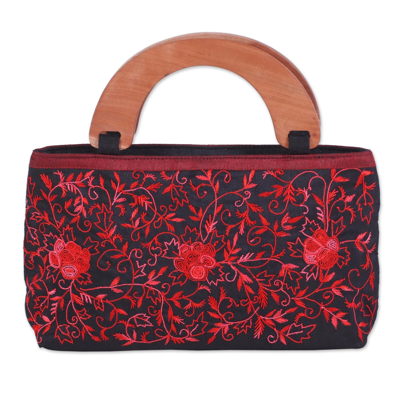 Rose Elegance Embroidered Floral Handle Handbag from India