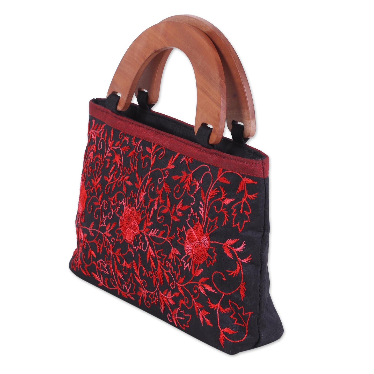 Rose Elegance Embroidered Floral Handle Handbag from India