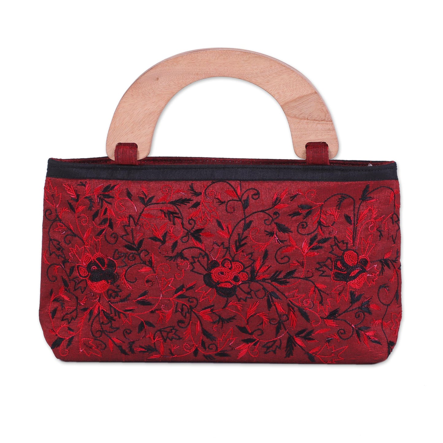 Wine and Roses Evening Handbag Embroidered with Roses from India