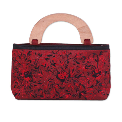 Wine and Roses Evening Handbag Embroidered with Roses from India