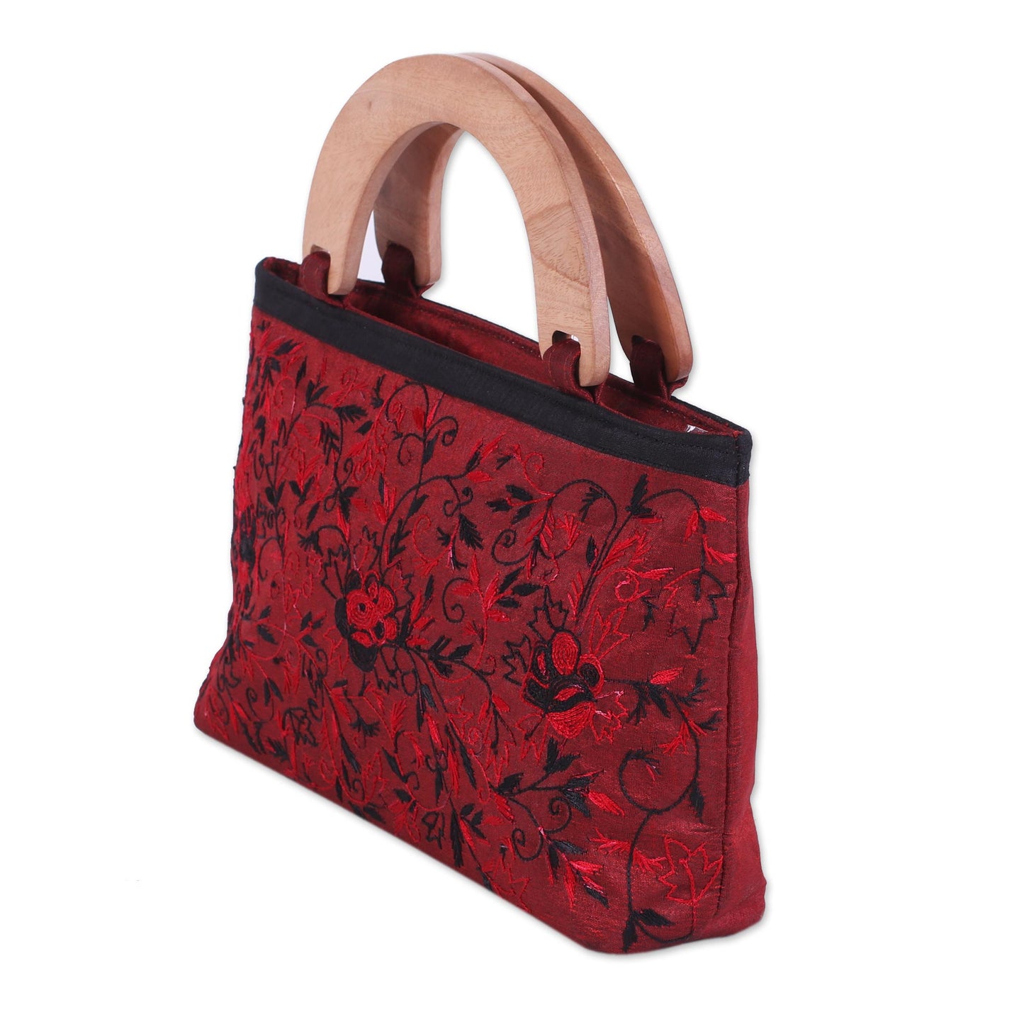 Wine and Roses Evening Handbag Embroidered with Roses from India