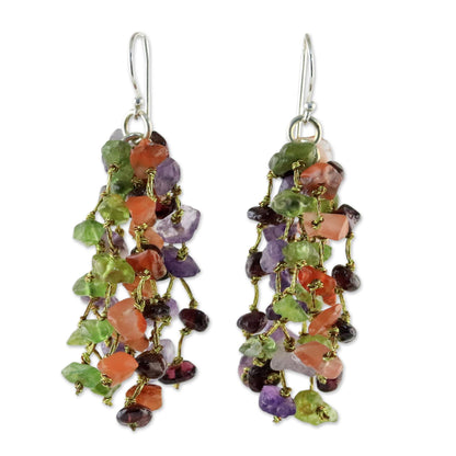 Shades of Jubilance Handmade Multi-Gemstone and Silk Earrings from Thailand