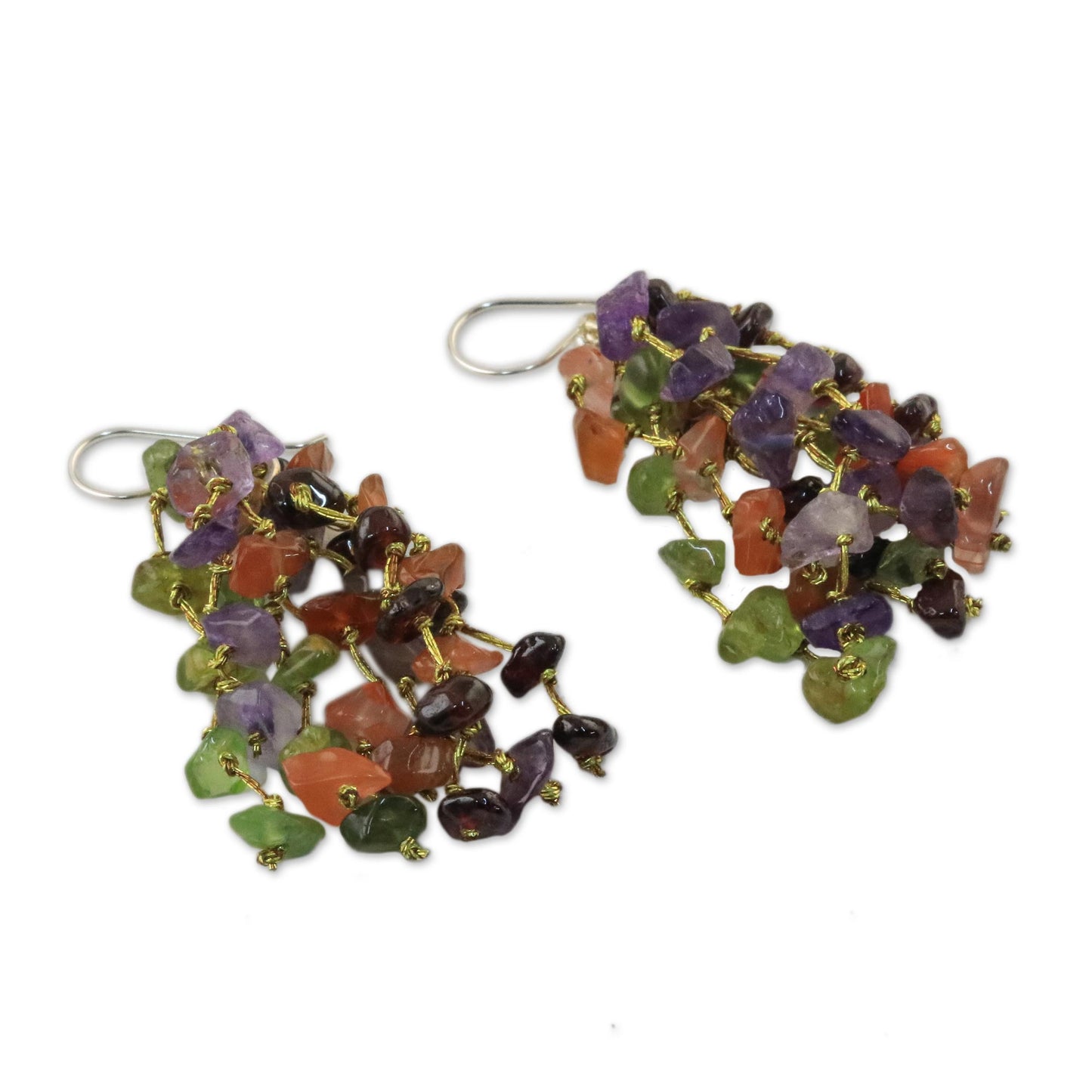 Shades of Jubilance Handmade Multi-Gemstone and Silk Earrings from Thailand