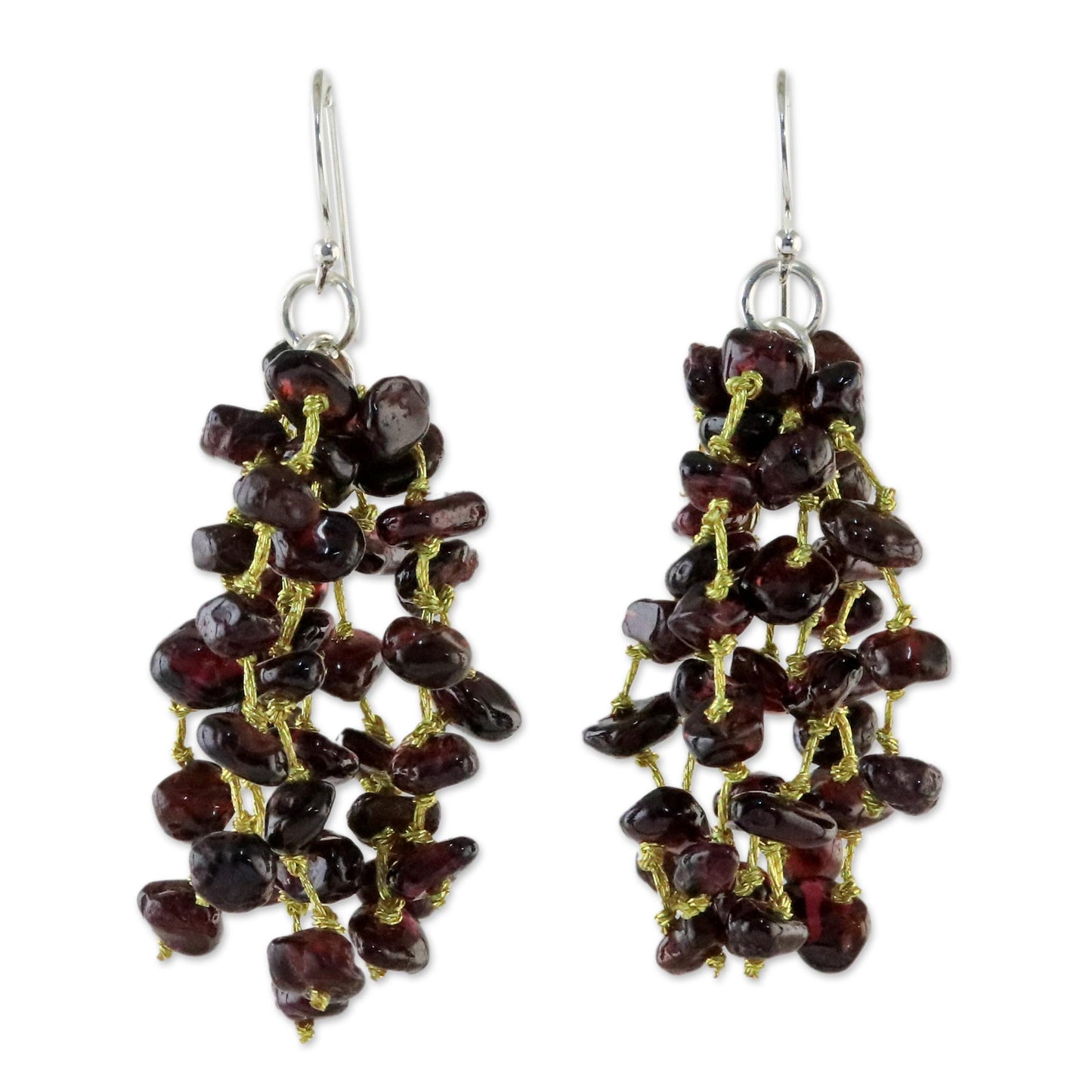 Endless Rain Garnet and Silk Waterfall Earrings from Thailand