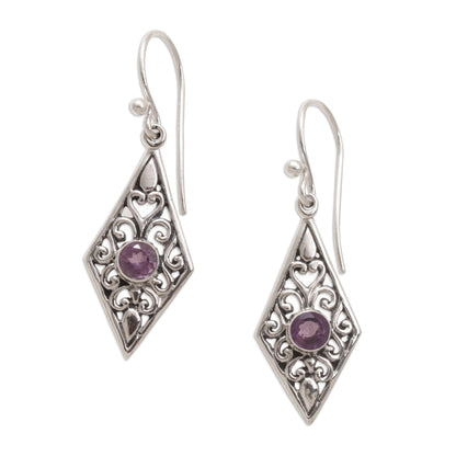 Diamond Vines Handmade Amethyst and Sterling Silver Dangle Earrings