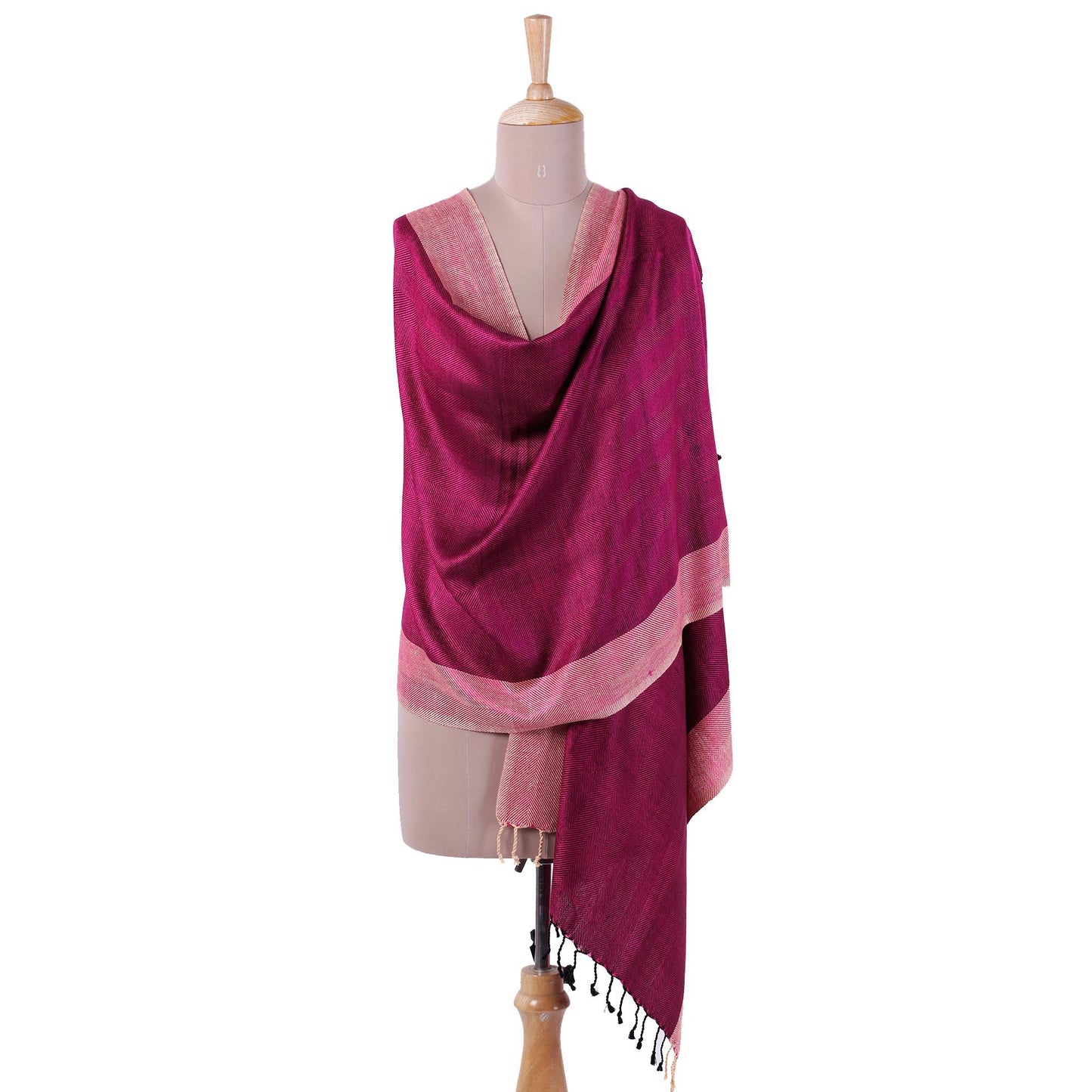 Fuchsia Glory Handwoven Silk Shawl in Fuchsia and Parchment from India