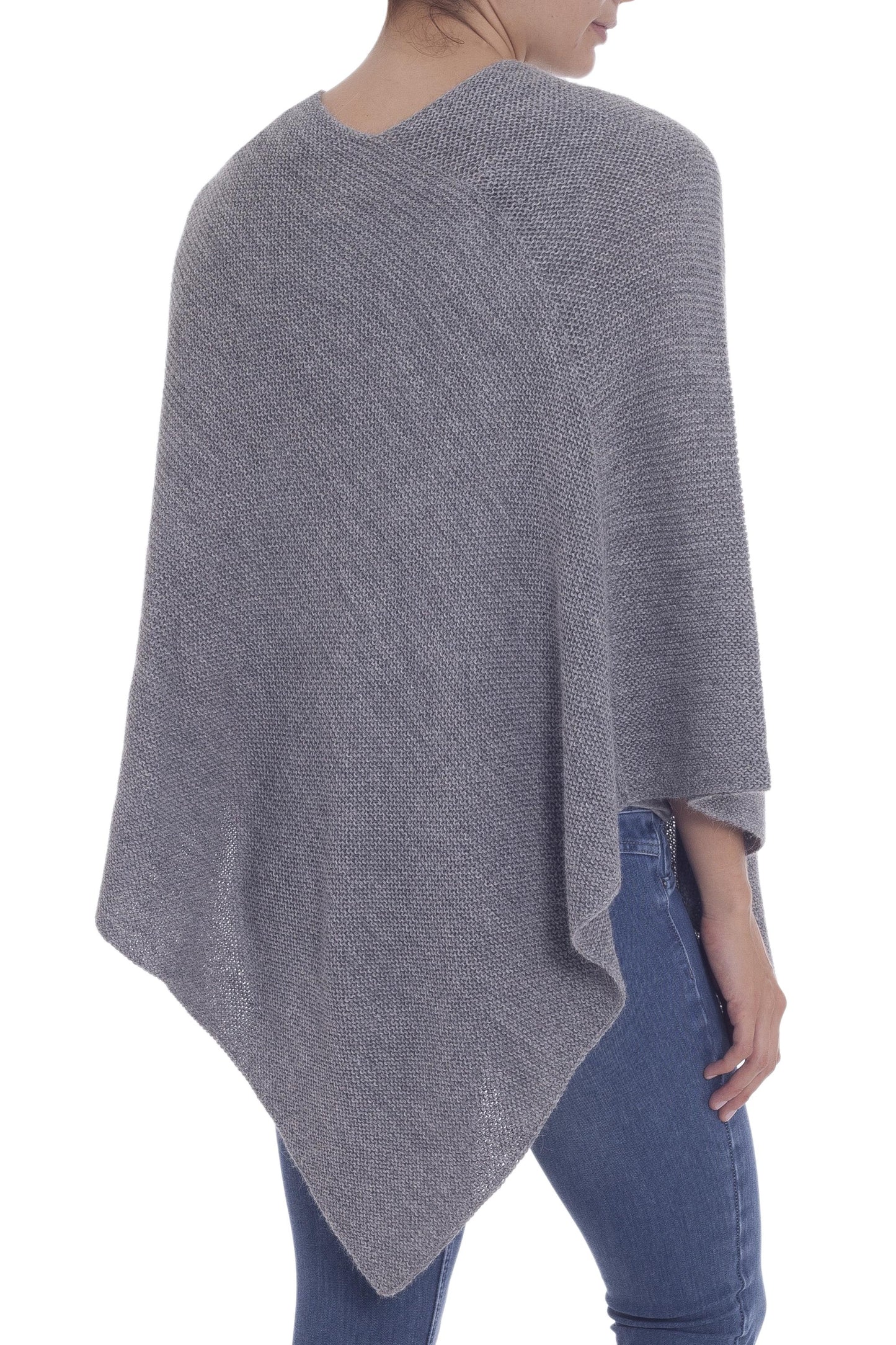 Enchanted Evening in Smoke Knit Grey 100% Alpaca Poncho from Peru