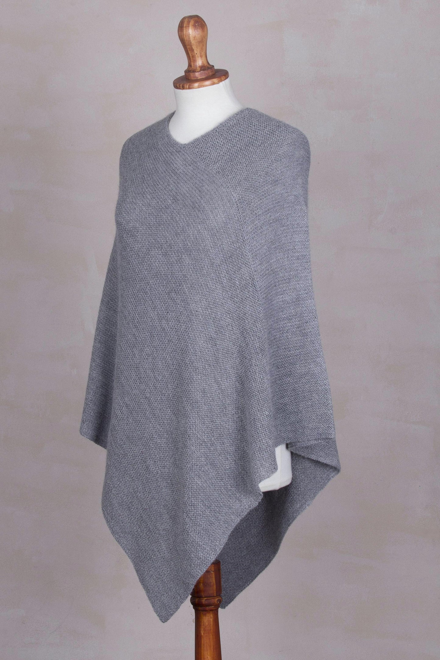 Enchanted Evening in Smoke Knit Grey 100% Alpaca Poncho from Peru