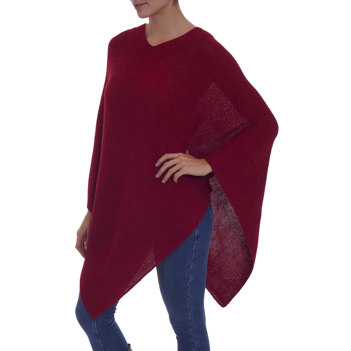 Enchanted Evening in Claret Alpaca Poncho