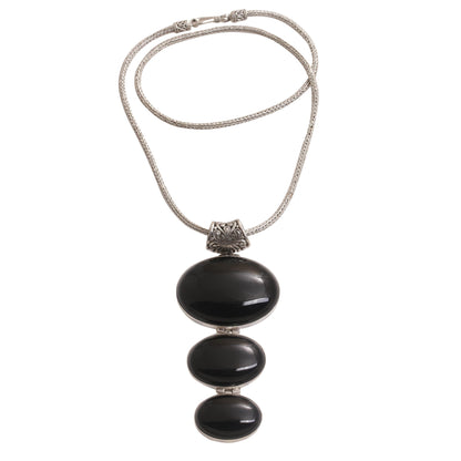 Night Ovals Onyx & Silver Pendant Necklace