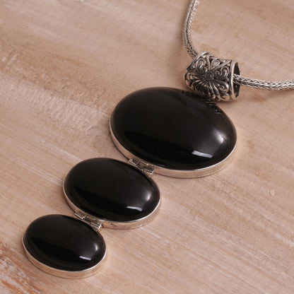 Night Ovals Onyx & Silver Pendant Necklace