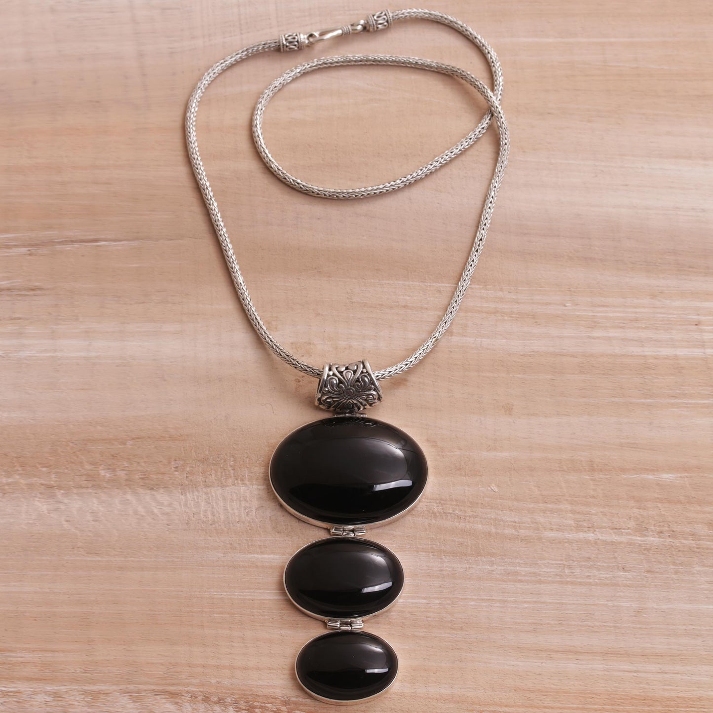 Night Ovals Onyx & Silver Pendant Necklace