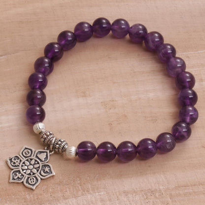 Unity Flower Amethyst Religious Beaded Stretch Bracelet from Bali