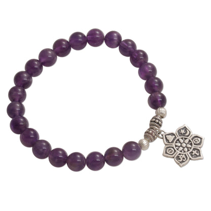 Unity Flower Amethyst Religious Beaded Stretch Bracelet from Bali