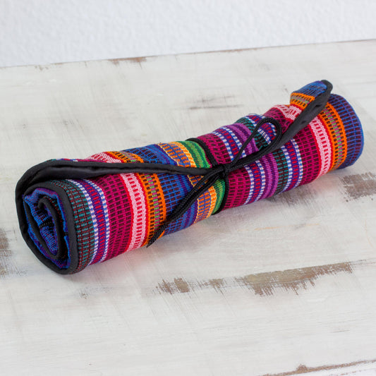 Rainbow Party Handwoven Striped 100% Cotton Jewelry Roll from Guatemala