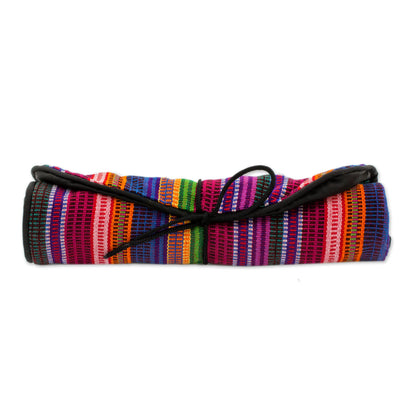 Rainbow Party Handwoven Striped 100% Cotton Jewelry Roll from Guatemala