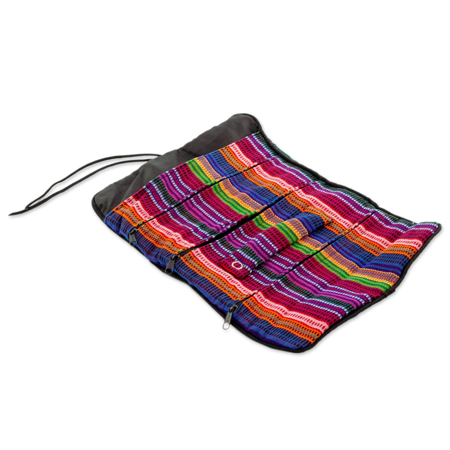 Rainbow Party Handwoven Striped 100% Cotton Jewelry Roll from Guatemala