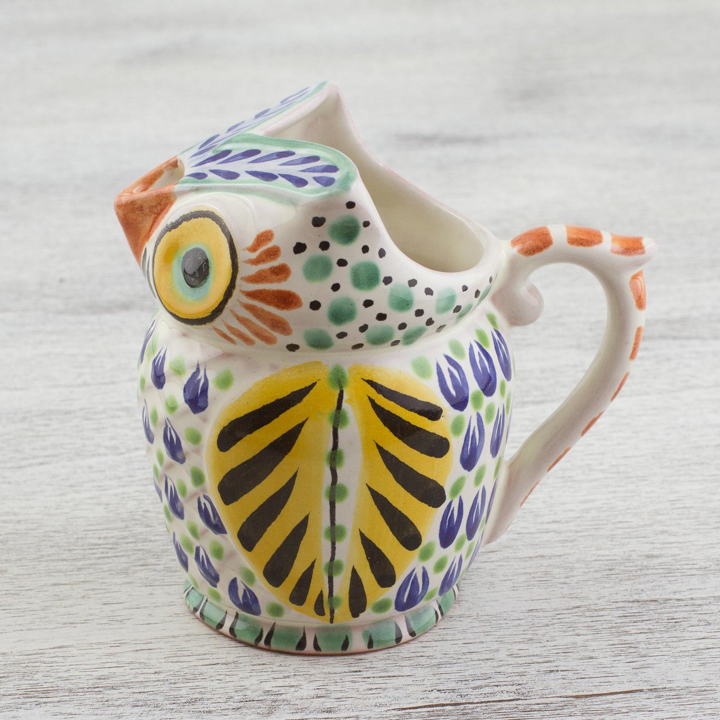 Night Bird Handcrafted Majolica Ceramic Owl Creamer from Mexico