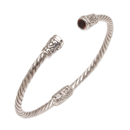 Spiral Temple Garnet & Silver Cuff Bracelet