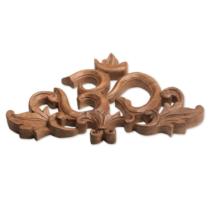 Flourishing Om Handcrafted Suar Wood Leafy Om Relief Panel from Bali