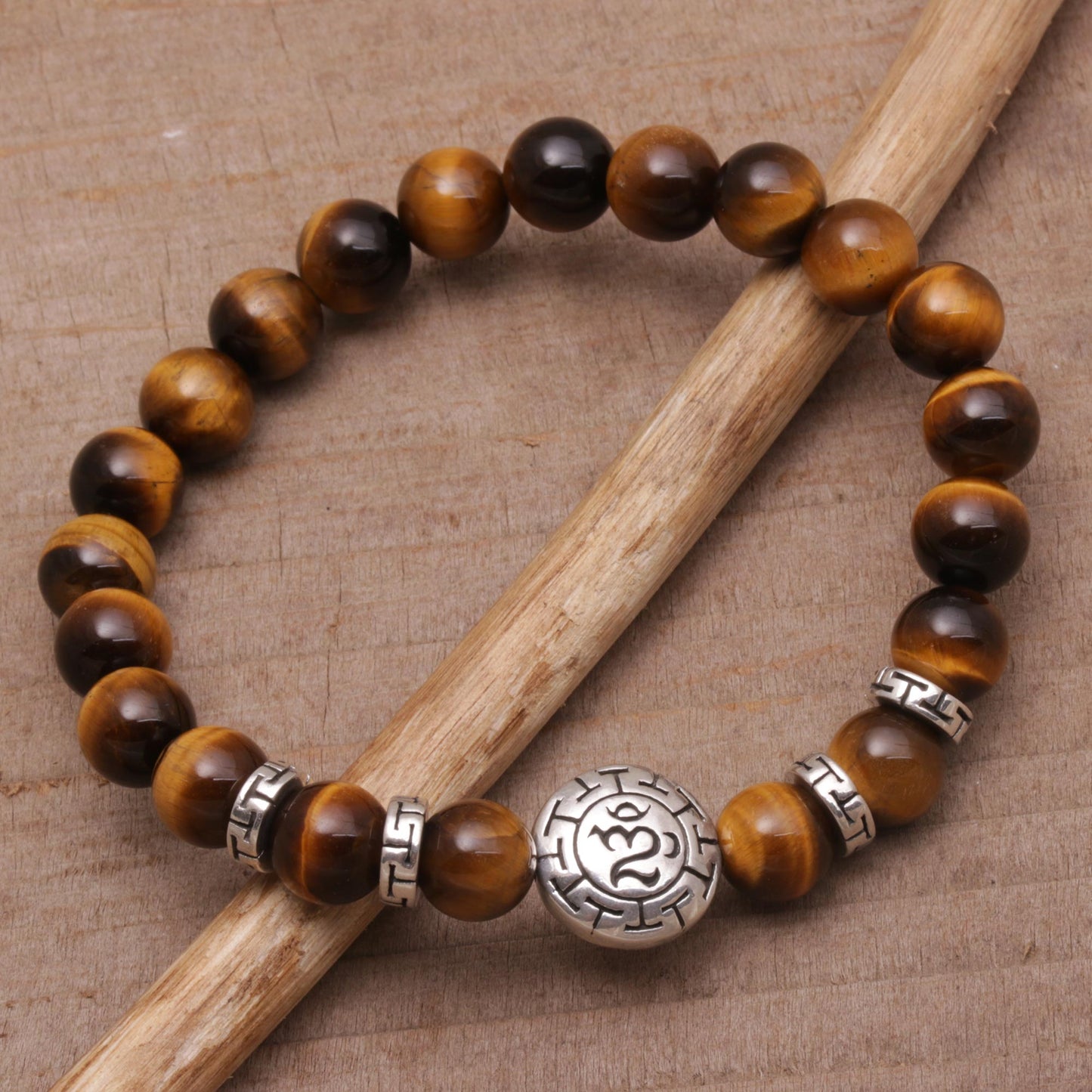 Temesir Om Tiger's Eye Beaded Om Stretch Bracelet from Bali