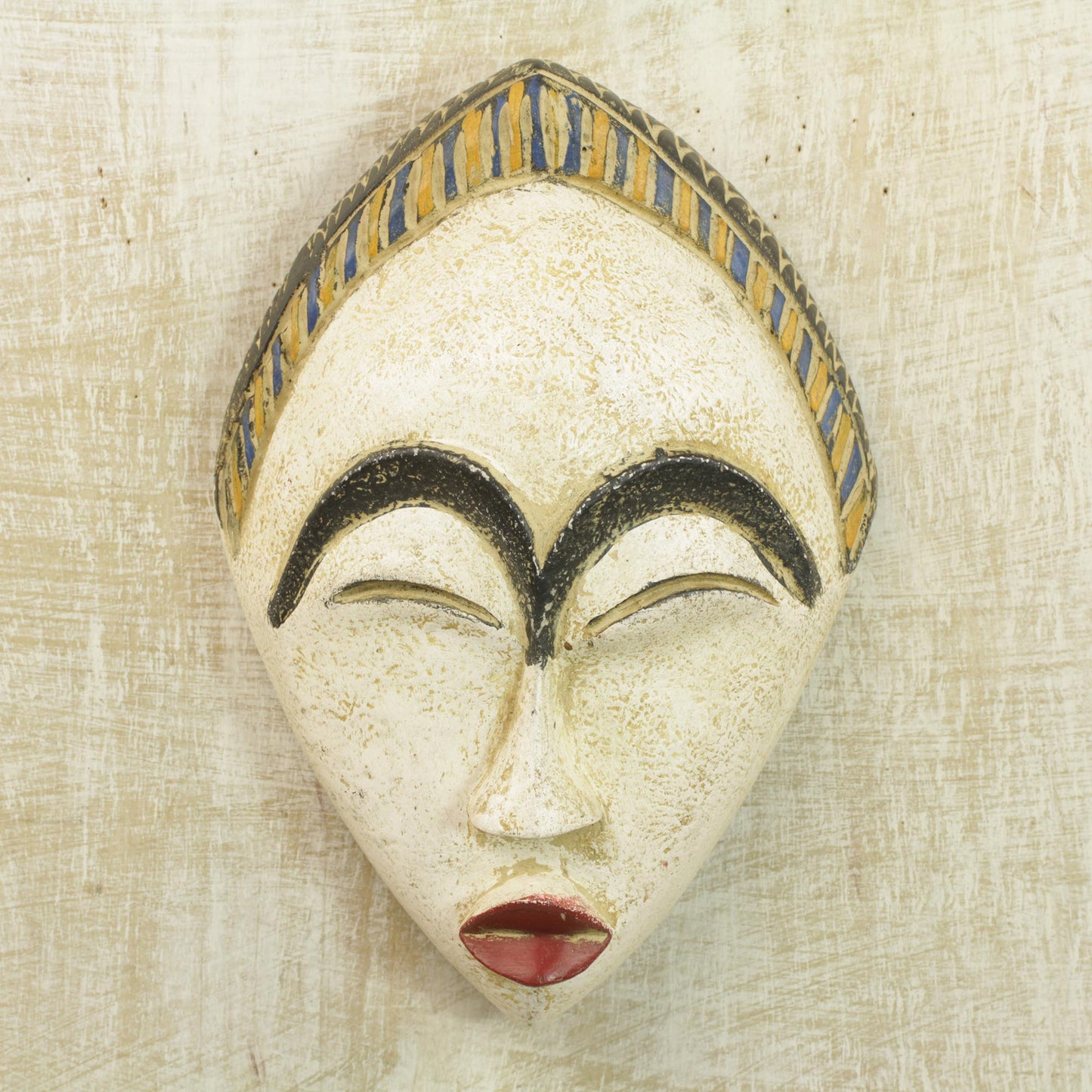 White Adesewa Artisan Hand Carved Sese Wood White Adesewa Beauty Mask